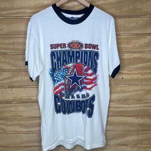 Vintage 96 Dallas Cowboys Super Bowl XXX Champions Ringer T-Shirt Size: Medium